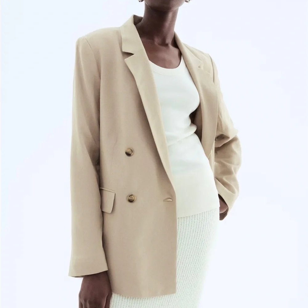 NWT - H&M Linen Blend Double-Breasted Blazer - Picture 3 of 7